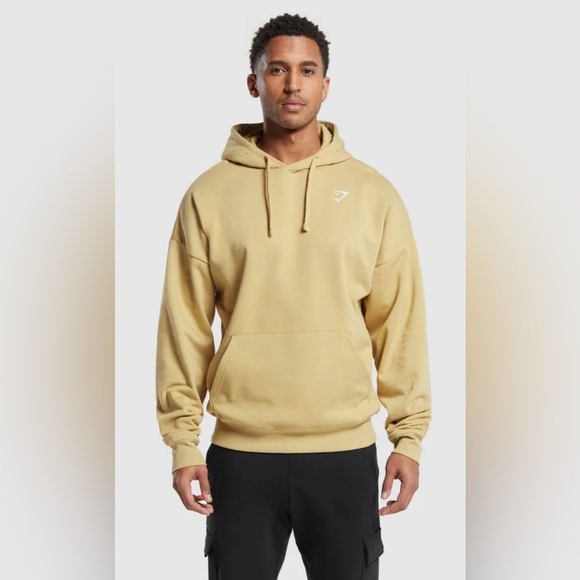 GYMSHARK Men’s Small Crest Oversized Hoodie Khaki Yellow- NWT - Picture 2 of 6